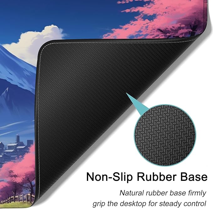 Large Mouse Pad, 31.5 x 11.8in Extended Gaming Mouse Pad with Stitched Edges, XXL Mousepad Protector Non Slip Rubber Base for Office and Home Writing Mat, Mt Fuji and Cherry Blossom Pattern Desk Mat
