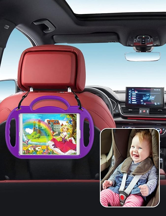 SUPLIK Kids Case for iPad 5th/6th Generation (9.7 inch, 2017/2018), iPad Air 1 & Air 2 & Pro 9.7 Protective Case with Shoulder Strap Handle Stand for iPad 5/6 & iPad Air 1st/2nd Gen, Purple