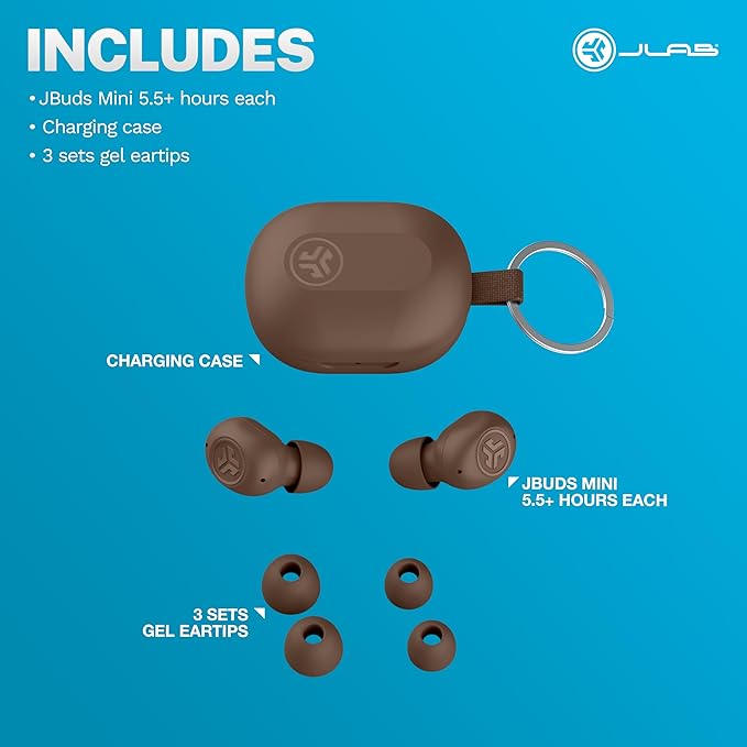 JLab JBuds Mini Tones, True Wireless Earbuds, Bluetooth Multipoint, IP55 Sweat Resistant, Be Aware Audio, Crystal Clear Calls, Tones