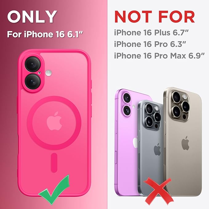 CAPRARO Magnetic Compatible with iPhone 16 Case, Upgraded [Full Camera Protection] [Compatible with MagSafe] Protective Translucent Matte Women Girl Phone Case Cover, Hot Pink