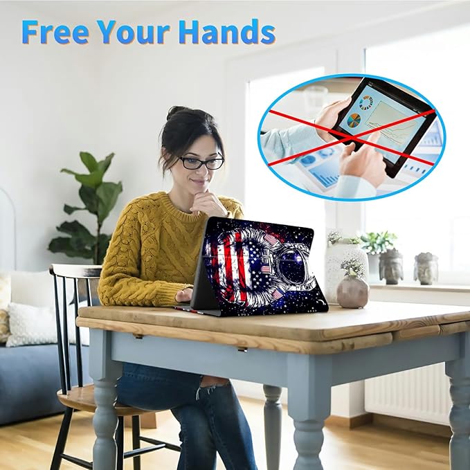 for Amazon Kindle Fire HD 10 & 10 Plus (13th/11th Generation, 2023/2021 Release) 10.1" Tablet Case, Slim Kickstand Stand Leather Smart Cover with Auto Wake/Sleep, National Flag Astronaut