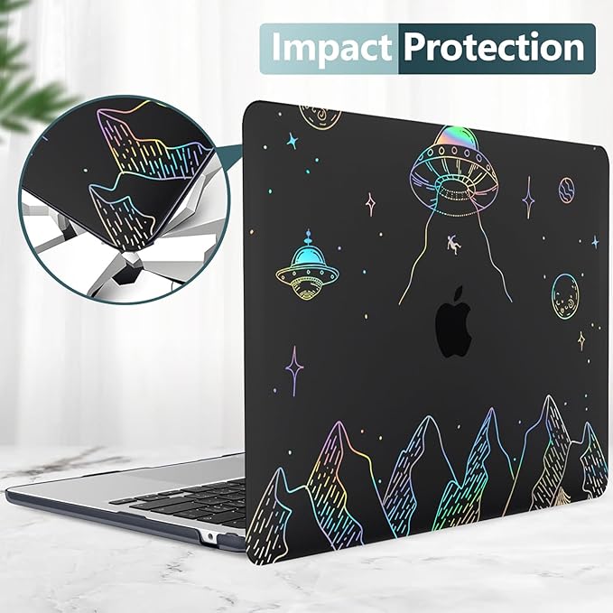 Clear Black Case for MacBook Air 13 inch 2021-2018 M1 A2337 A2179 A1932, Plastic Hard Shell Case & Keyboard Cover for MacBook Air 13.3 inch, Planet