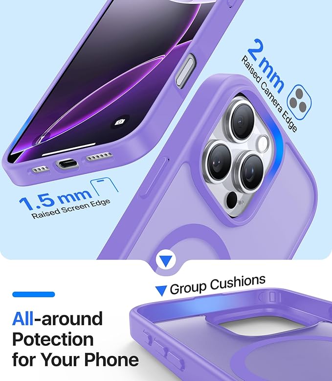 Magnetic for iPhone 16 Pro Max Case, [Compatible with MagSafe][Military-Grade Drop Protection][Anti-Yellowing] Shockproof Translucent Matte Cover for iPhone 16 Pro Max Phone Case,Light Purple