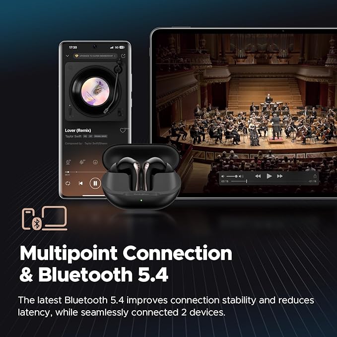 SoundPEATS Hi-Res Wireless Earbuds, LDAC & aptX Lossless, 10mm Hi-Fi Driver, Snapdragon Sound, Adaptive ANC, 37H Battery, BT 5.4, IPX5 Waterproof, Multipoint Connection