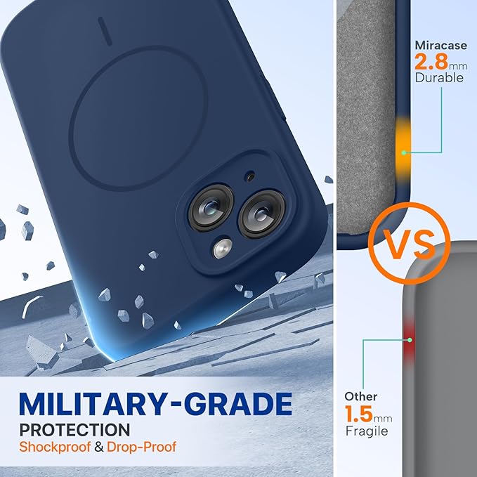 Miracase Magnetic for iPhone 15 Plus Case, [Soft Anti-Scratch Microfiber Lining], Magnetic for MagSafe, Liquid Silicone Shockproof Drop Protection Phone Case for 15 Plus, Dark Blue