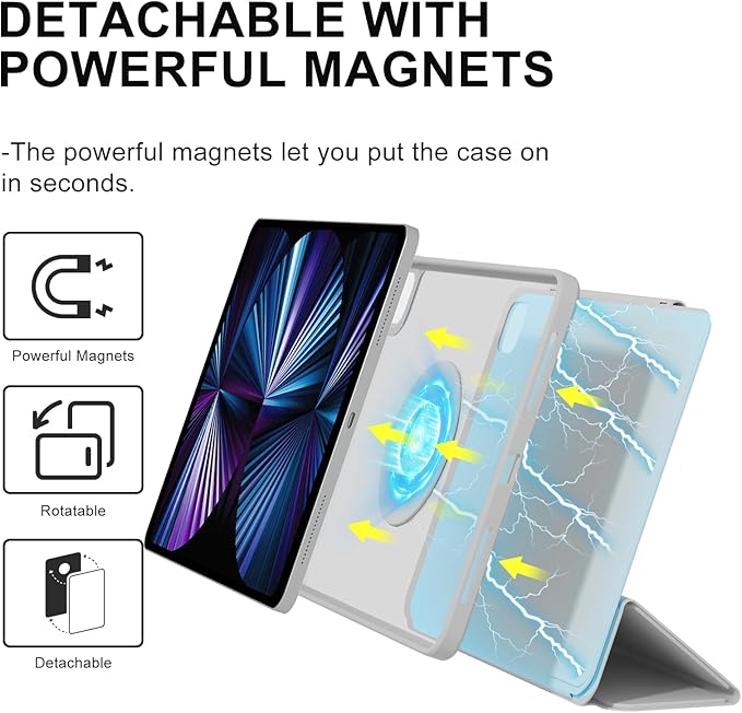 ZENLU iPad Pro 11" M4 M5 Case with Removable Magnetic Folio Cover, Premium PU Leather, Multiple Angles Stand, Pencil Slot Charging Support, Full Protective Case for iPad Pro 11" 2025 2024 (Gray)