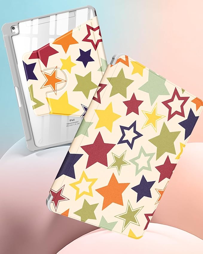 Uppuppy for iPad 9th/8th/7th Generation Case for iPad Air 3rd/ Pro 10.5” Case - 360 Rotating Stand Folio Smart Cover with Pencil Holder for Women, Colorful Stars for Apple Tablet 7/8/9 Gen 10.2 inch