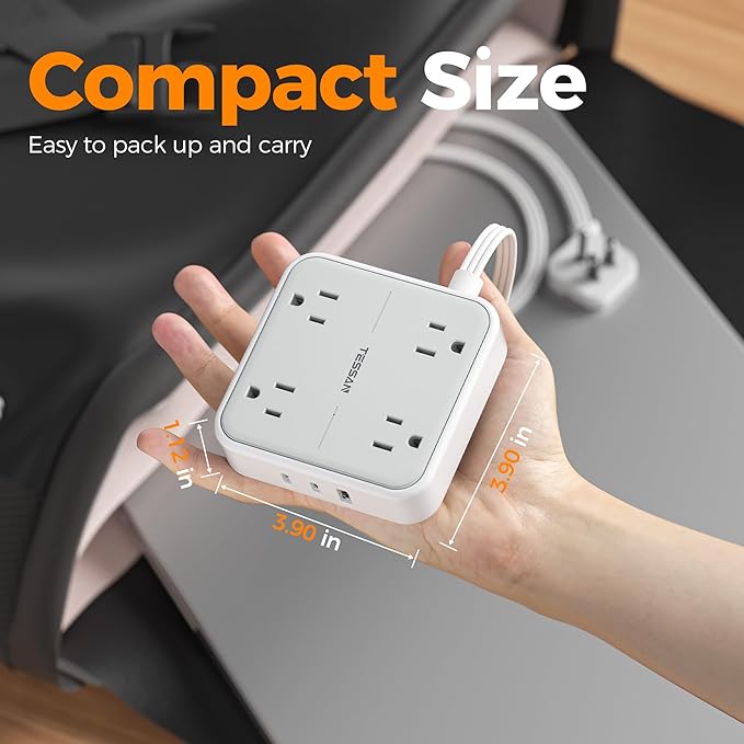 TESSAN Surge Protector Flat Extension Cord 5Ft, Flat Plug Power Strip with 4 Outlets 3 USB Ports (2 USB C), 900 Joules Protection, Multiple Wall Outlet Extender Suitable for Home Office Dorm, Grey