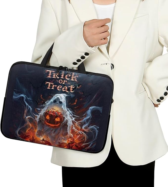 13 Inch Halloween Scary Ghost Laptop Sleeve, Protective Laptop Case Tote Bag for Halloween Decor, Computer Cover with Zipper Men Women Handbag Tablet Carrying Case for Business/School