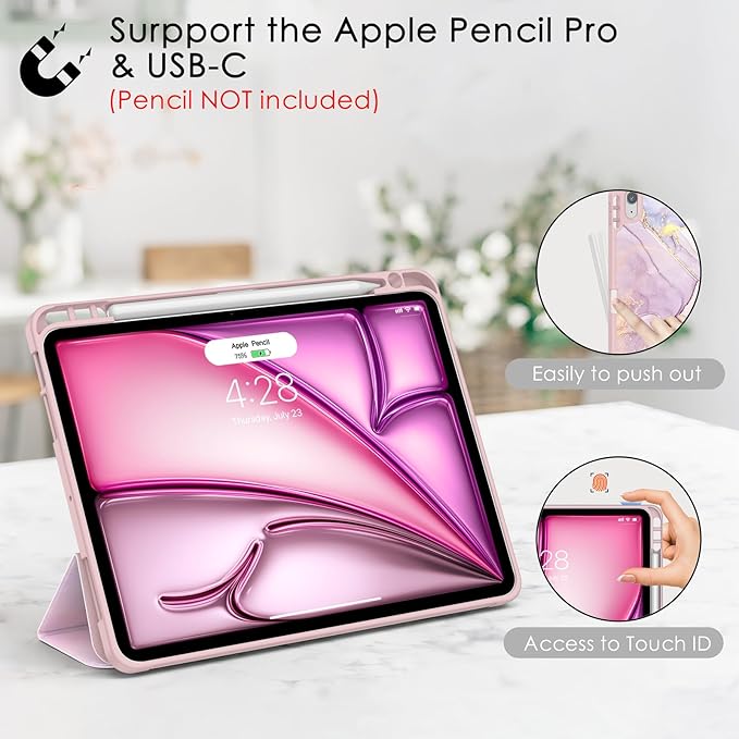Soke Case for New iPad Air 11 Inch (M4/M3/M2, 2026-2024), iPad Air 5th/4th Generation 10.9 Inch (2020-2022) with Pencil Holder, Soft TPU Back Cover & Auto Sleep/Wake, Dreamy Marble
