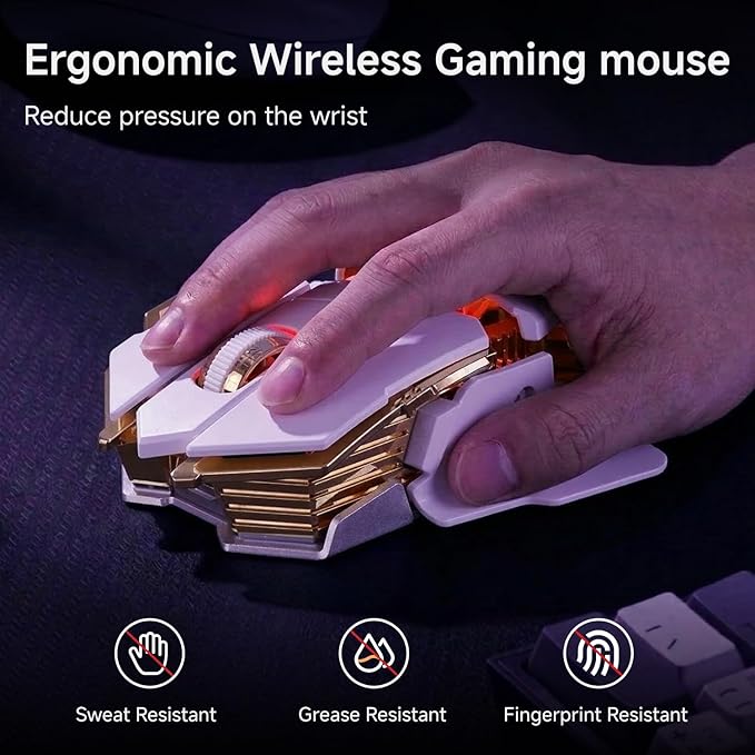 EWEADN G5 Wireless Gaming mouse, 12800 Adjustable DPI Ergonomic Mouse with 6 RGB Backlit Modes, Rapid Fire Key, 9 Programmable Macro Buttons, Rechargeable Bluetooth Mouse for PC/Mac/Laptop - White