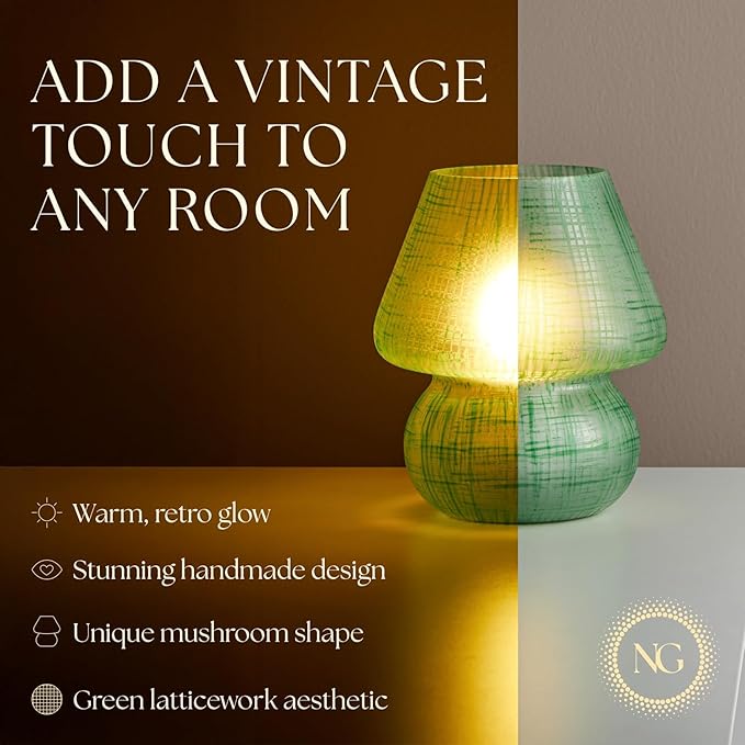 Next Glow Mushroom Lamp – Table Lamp, Modern Dimmable LED Night Light for Bedrooms, Kids Rooms, Bedside Nightstands, Living Room and Kitchen Decor – Pretty Desk Light, E26 Socket w 120V Bulb (Green)