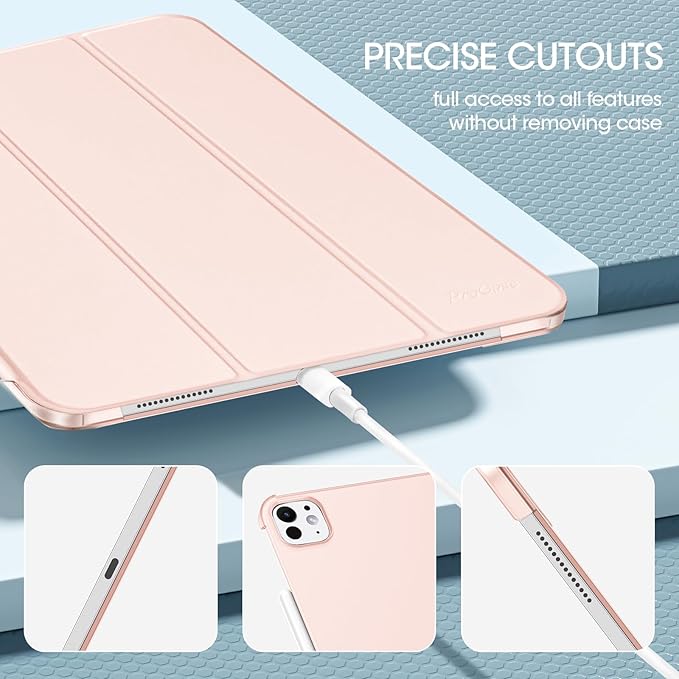 ProCase for iPad Pro 13 Inch Case M5 2025/ M4 2024, Smart Cover iPad Pro M5 M4 Case 13 Inch, Slim Stand Translucent Hard Shell Back, Supports Touch ID, Auto Wake/Sleep -Lightpink