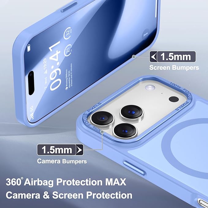 Newfuture Magnetic for iPhone 17 Pro Max Case [Compatible with Magsafe] [Military Grade Drop Protection] Translucent Matte Anti-Scratch Shockproof Protective Phone Cover 6.9 Inch, Blue