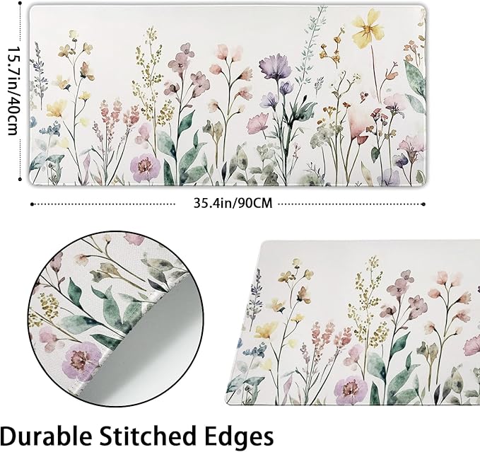 Floral Desk Mat Large Extend Mouse Pad XXL Beige Boho Desk Pad 35.4x15.7 Inch Cute Minimalist Flowers Mouse Pads Flowers Esthetics Computer Laptop Mouse Mat Non-Slip for Home Office Desktop Decor