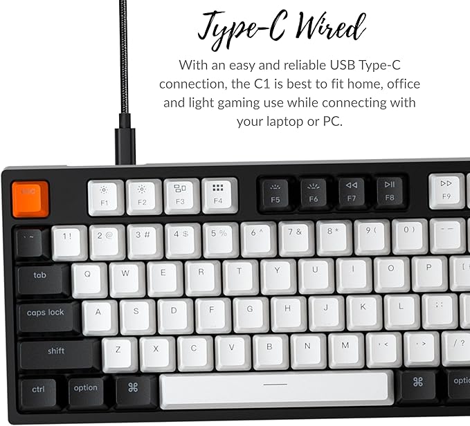 Keychron C1 Wired Mechanical Keyboard TKL, RGB Backlit with Double-Shot ABS Keycaps, 87 Keys Hot-Swappable Pre-lubed Tactile Switch Compatible with Mac Windows