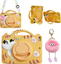 3D Cute Vivid Cat Case for iPad Pro 11 inch 2024 M4(5th Gen),Kawaii Cartoon Character Pretty Cat Soft Silicone Rotating Stand Case with Lanyard for Kids Teens Girls Women