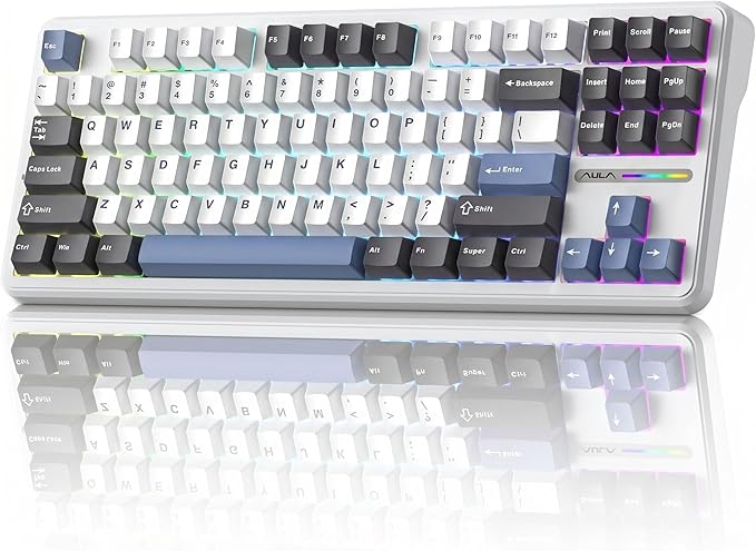 Aula F87 Pro Wireless Mechanical Keyboard, 87-Key TKL Tri-Mode (BT5.0/2.4G/USB-C), Hot Swappable Gasket Mount Keyboard, 4000mAh Battery, RGB Backlit PBT Keycaps Custom Gaming Keyboard for PC Mac