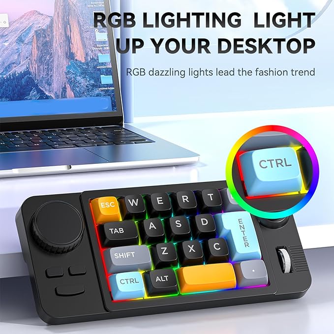 UncleS Double Scroll Wheel Mechanical Keyboard 19 Key Small Keypad Color Backlits Programmable Joystick Hot Swappable Switches Space Saving Macroed Gaming Keyboard