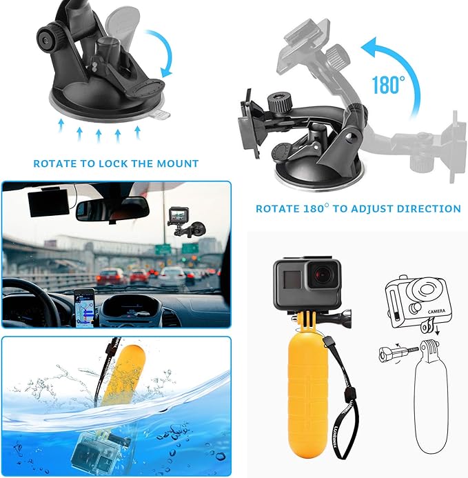 Luxebell Accessories Kit for AKASO EK5000 EK7000 4K WiFi Action Camera GoPro Hero 12 11 10 9 8 7 6 5/Session 5/Hero 4/3+/3/2/1 Max Fusion SJ4000 SJ5000 (14-in-1)