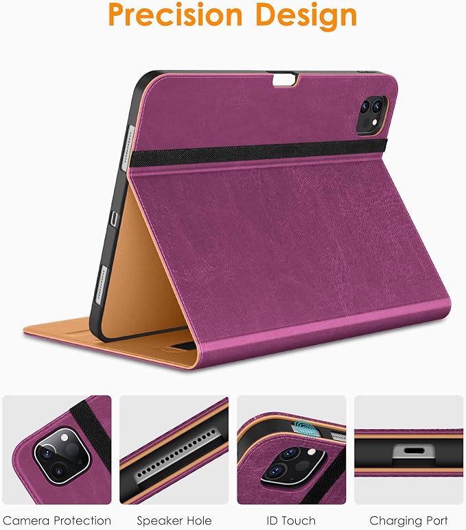 DTTO iPad Pro 12.9 6th / 5th / 4th / 3rd Generation Case 2022/2021/2020/2018,Premium Leather Folio Stand Cover with Built-in Apple Pencil Holder -Auto Wake/Sleep and Multi Viewing Angles,Purple