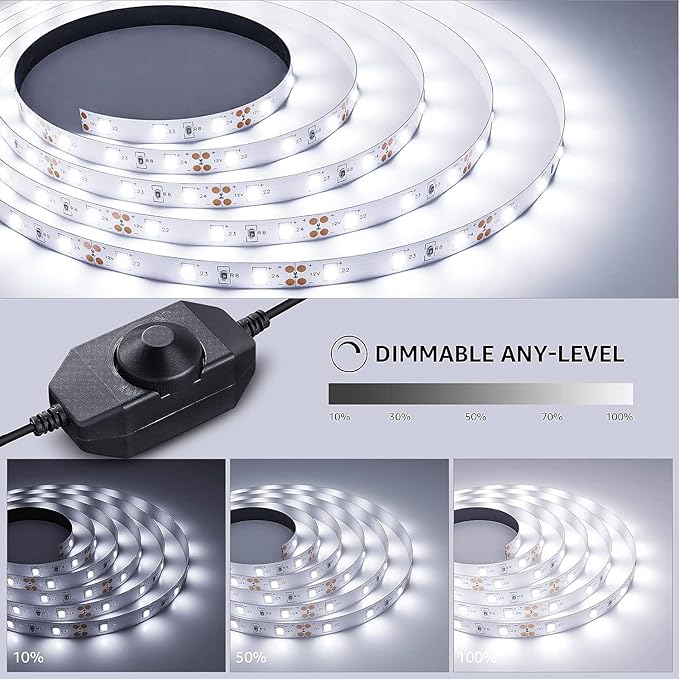 Lepro LED Strip Light, 32.8Ft Dimmable Vanity Lights, 6000K Super Bright LED Tape Lights, 600 LEDs SMD 2835, Strong 3M Adhesive, Suitable for Home, Kitchen, Under Cabinet, Bedroom, Daylight White