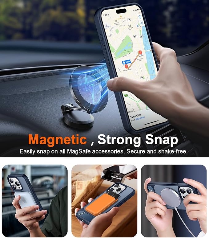 Magnetic Compatible with iPhone 15 Pro Case, [Built-in Invisible Kickstand][Compatible with MagSafe] [Military Grade Shockproof] Slim Translucent Matte Phone Case for iPhone 15 Pro 6.1"