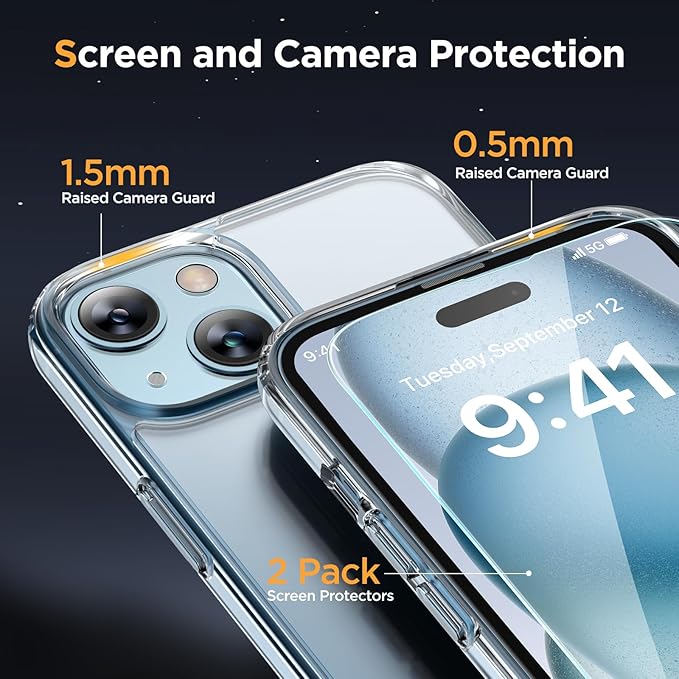 Miracase Magnetic for iPhone 14 Plus Case 6.7 inch (Compatible with MagSafe)（with 2X Screen Protectors） Military-Grade Protection, Anti-Fingerprint Translucent Matte Phone Case Cover, Clear