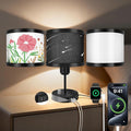 Bedside Table Lamp for Bedroom, Small Bedside Light with USB C and A Ports, Night Lamp with 3 Rotatable Shades, Daylight White Bulb with Dimmable