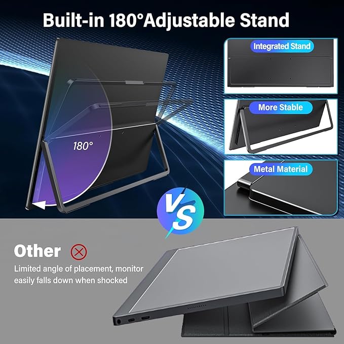 InnoView 16" 240Hz Portable Monitor 2K 2560x1600 100% sRGB Portable Gaming Monitor Laptop Monitors Built-in Speakers 180° Adjustable Type-C HDMI Laptop Screen Extender for Surface Pro PS5 Switch Xbox