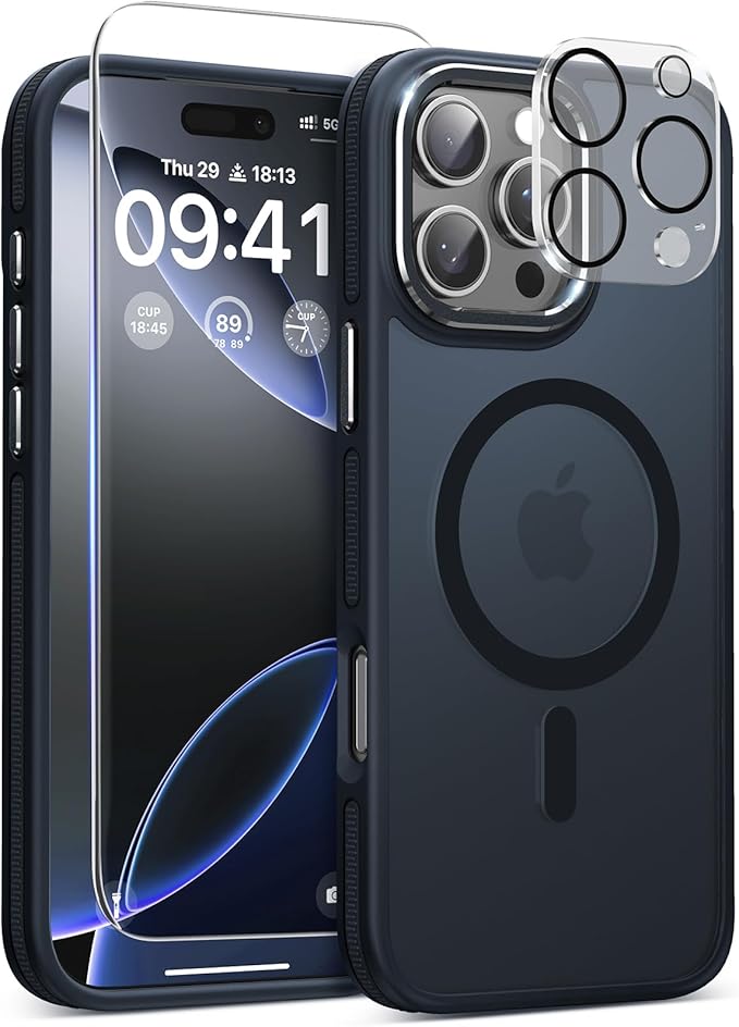Magnetic 3 in 1 for iPhone 16 Pro Max Case, [Omni-Directional Protection] with 1x Screen Protector + 1x Camera Cover, [Seamless Work with Magsafe] Protective Silm Case for iPhone 16 Pro Max Black