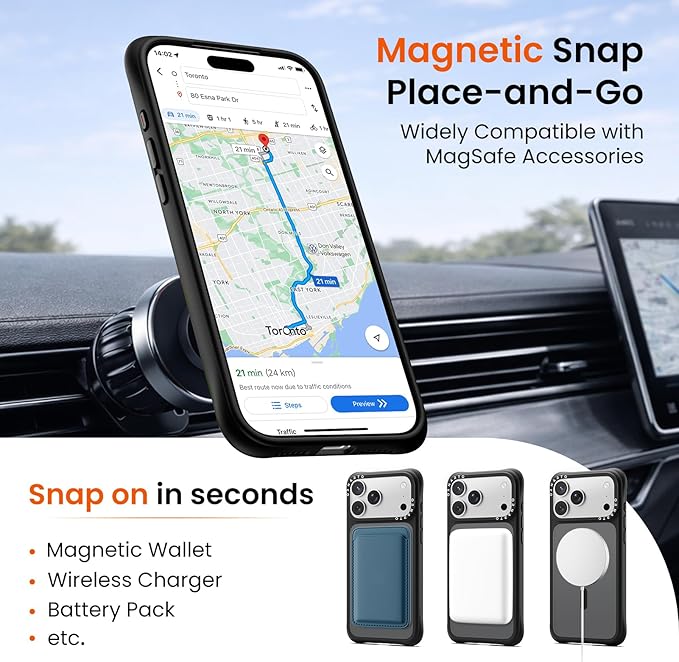 ORNARTO Magnetic for iPhone 17 Pro Max Case, 20FT Military-Grade Drop Protection, Compatible with MagSafe, Slim Shockproof Translucent Matte Phone Case for iPhone 17 Pro Max 6.9", Black