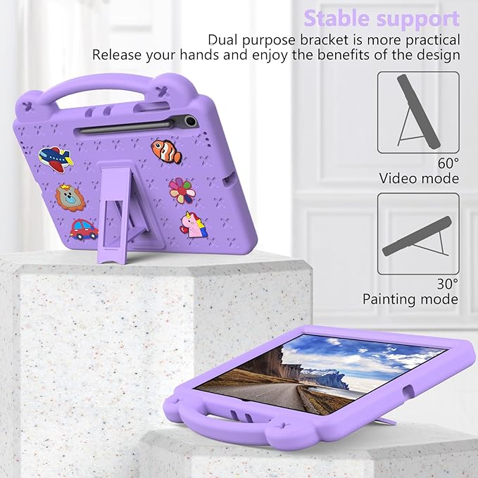 AKABEILA Compatible with Samsung Galaxy Tab A11 2025 Tablet Case, Kids Friendly Universal Lightweight Shockproof Protective Case with Shoulder Strap & Stand Handle Light Purple