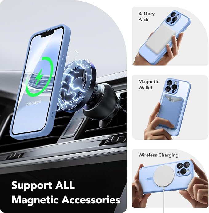 CAPRARO Magnetic for iPhone 13 Pro Case, [Compatible with MagSafe] [Full Camera Protection] Shockproof Protective Slim Translucent Matte Phone Case for iPhone 13 Pro 6.1'', Snow Purple