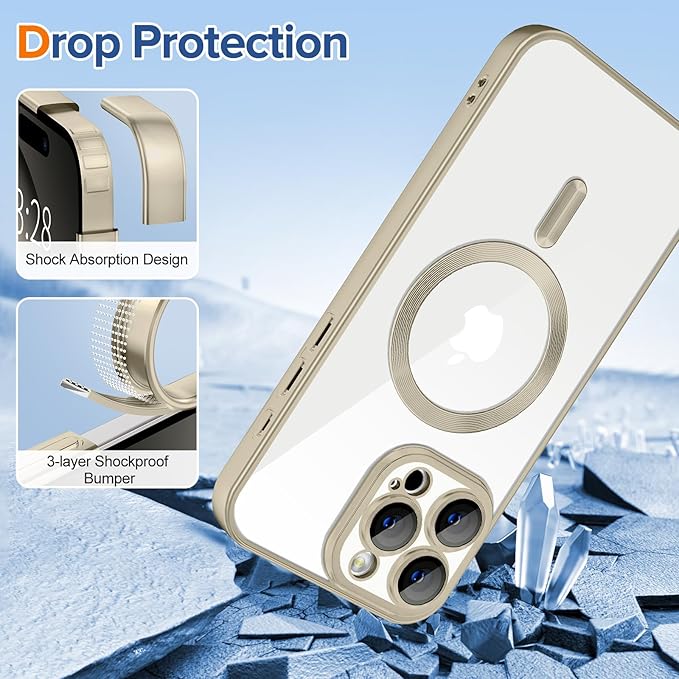 Hython Magnetic Clear for iPhone 16 Pro Case with Camera Lens Protector [Compatible with MagSafe] Luxury Plating Edge Slim Soft TPU Cover Protective Phone Case for iPhone 16 Pro 6.3", Matte Gray