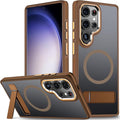 MALEWOLF Magnetic Case for Samsung Galaxy S25 Ultra, Compatible with Magsafe, [Invisible & Adjustable Stand] for Translucent Cover, Anti-Slip Shockproof Slim Phone Case for Galaxy S25 Ultra (Brown)