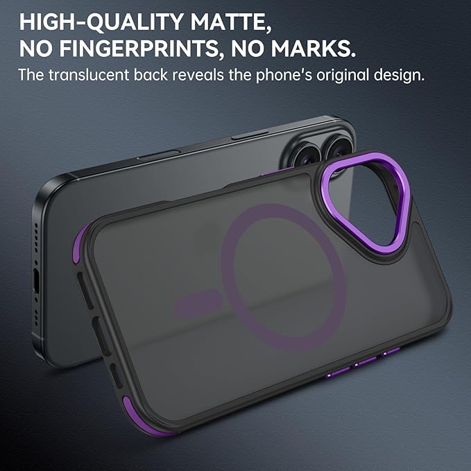 YINLAI Case for iPhone 17, iPhone 17 Phone Case 6.3-Inch,Magnetic [Compatible with Magsafe] Support Wireless Charging Slim Translucent Matte Men Women Shockproof Protective Back Cover, Black/Purple