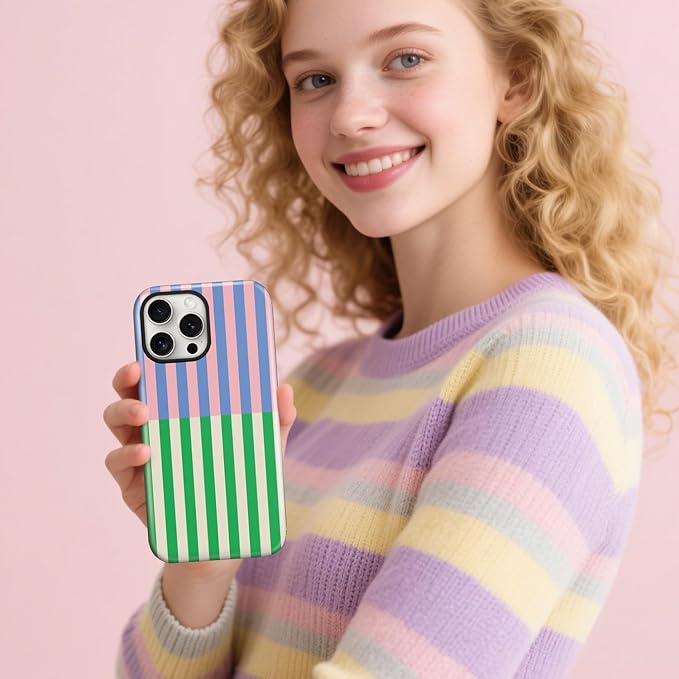 Magnetic for iPhone 16 Plus Case Cute Stripes Phone Case, Shockproof Slim TPU and Hard PC Protective Phone Cover Compatible with MagSafe Designed for Women Girls, Gray