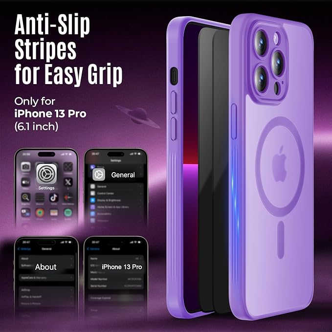 Symcele Designed for iPhone 13 Pro Case, Compatible with MagSafe, with Privacy Screen Protectors X2, [Camera Protection] [15FT Military Drop Protection] Shockproof Phone Case, 6.1", Light Purple