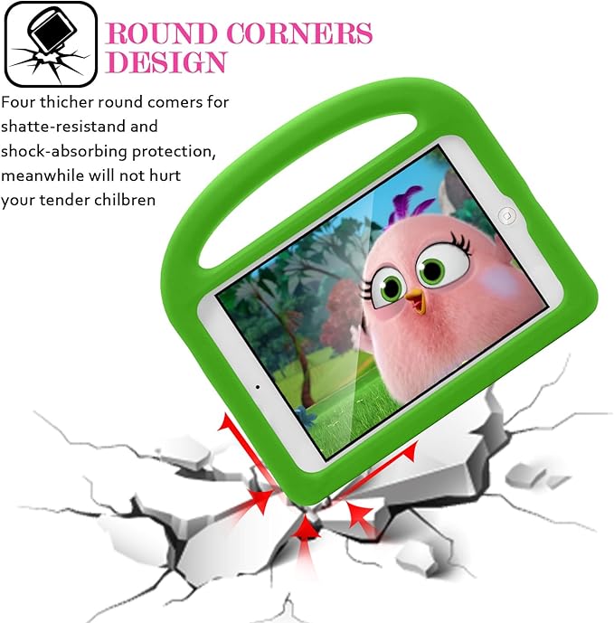 Kids Case for 7.9" iPad Mini 5/4/3/2/1, Silicone Shockproof Cover with Handle Kickstand, Green