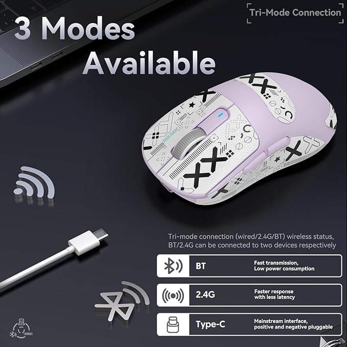 ATTACK SHARK X3 Wireless Gaming Mouse, 49g Bluetooth/2.4G/USB-C Ergonomic Computer Mouse, PAW3395 26K DPI Sensor, 200h Battery Life, Programmable Buttons, Gaming Accessories for PC/Laptop/Mac