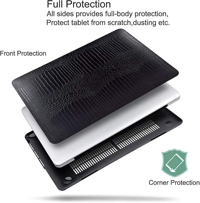 DTangLsm for Crocodile MacBook Air 15 inch Case 2026 2025-2023 M5 M4 M3 M2 A3448 A3241 A3114 A2941, Alligator Skin Textured PU Leather Hard Cover for A3241 MacBook Air 15 Case + Keyboard Cover, Black