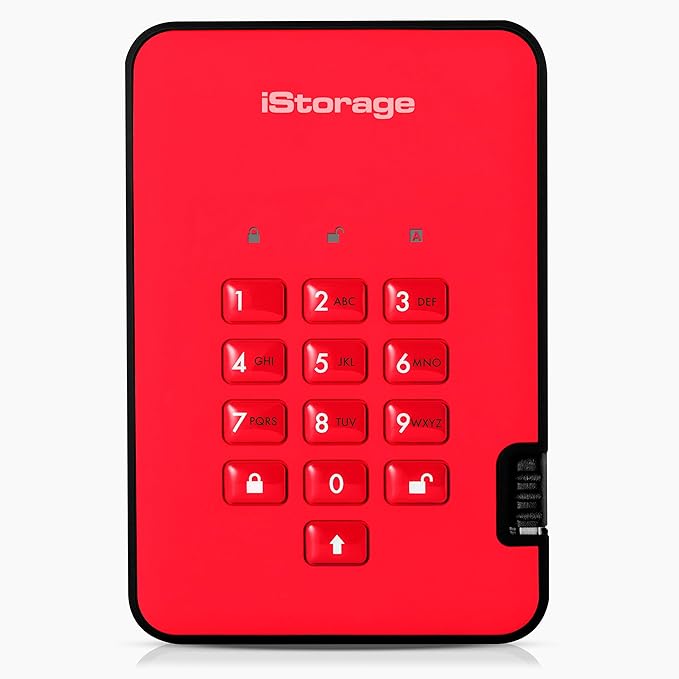 iStorage diskAshur2 HDD 1TB Red | Secure portable hard drive | Password protected | Dust & water resistant | Hardware Encryption