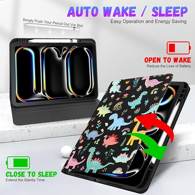 Uppuppy for iPad Pro 13 Inch Case 2024 - Women Girls Cute Folio Smart Cover with Pencil Holder Cartoon Kids Boys Pretty Design Unique for iPad Pro M4 13 Inch Cases A2925 A2926 A3007