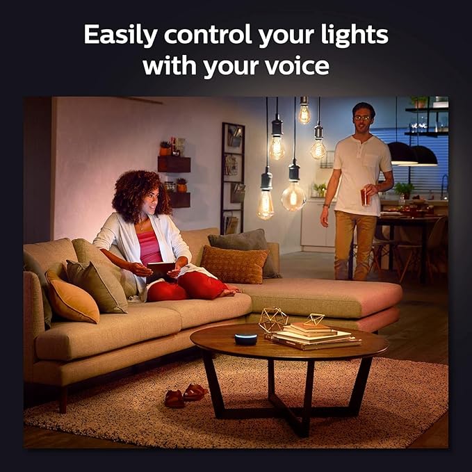Philips Hue Smart 60W G40 Filament LED Bulb - White Ambiance Warm-to-Cool White Light - 4 Pack - 550LM - E26 - Indoor - Control with Hue App - Works with Alexa, Google Assistant and Apple Homekit