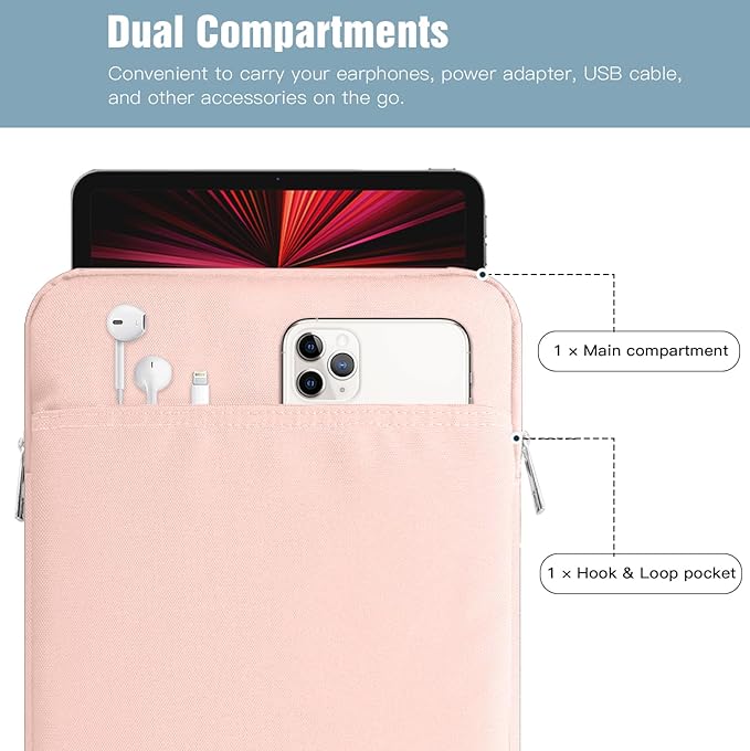 TiMOVO 13 Inch Tablet Sleeve for iPad Air 13" M3 2025, iPad Pro 13"/12.9", Galaxy Tab S9 Plus/S10+/S9 FE+, Remarkable Paper Pro 11.8", Protective Pocket Bag, Pink