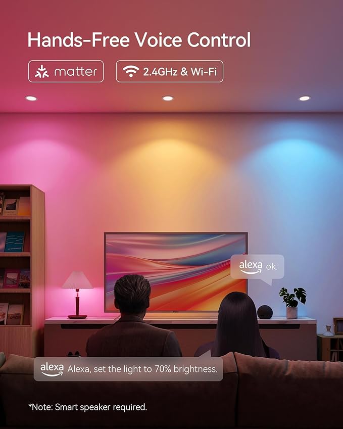 Matter Smart Light Bulbs, Color Changing Light Bulb, hub Required, A19 60W,2.4Ghz WiFi only,Compatible with Alexa Google Assistant, Apple Home,16 Million Colors RGBCW 800 Lumen,6 Pack