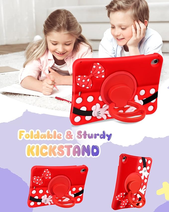 Lotadilo Cute Case for iPad Air 11 Inch M3 2025&M2 2024 / Air 5th/ 4th Generation 2022/2020 10.9 Inch - Silicone 3D for Girls Women Teens Girly Kawaii Funny Cartoon Soft Stand with Lanyard, Red Point