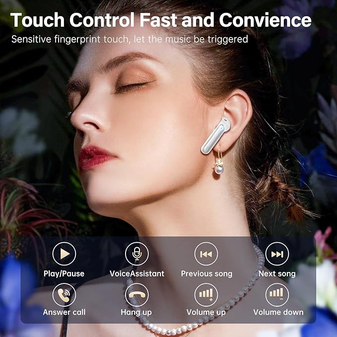 Wireless Earbuds, Bluetooth 5.3 Headphones HiFi Stereo 50H Playback LED Digital Display Ear Buds with ENC Noise Canceling Headset, IPX7 Waterproof Earphones for Gym/Running/Work (White)