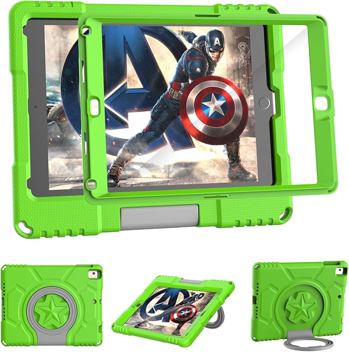 Kids Case for iPad 5th/6th Generation 9.7-inch 2017/2018 Release, Lainergie iPad Air 2 Case with Screen Protector, iPad Pro 9.7 Protective Cover Case Lightweight Shockproof with Handle Stand, Green